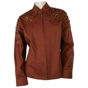 New Bob Mackie Wearable Art Jacket Embellished Gems Full Zip Size 1X